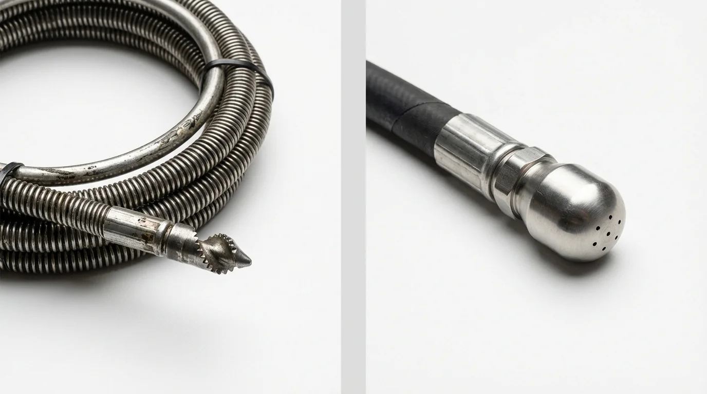 Drain snake cable and hydro jetting nozzle used for drain cleaning in Weston, OH