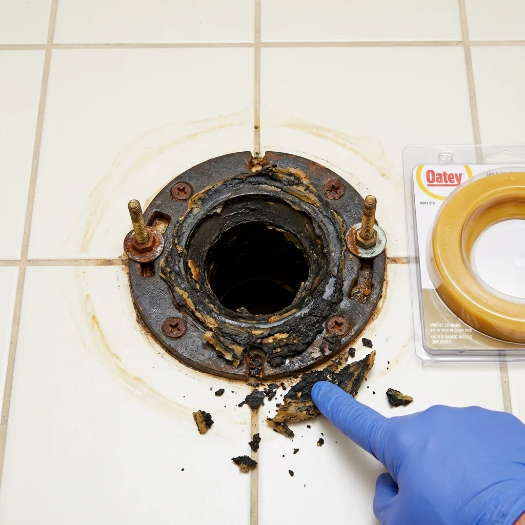 Failed wax ring showing water seepage at the base of a toilet in a Weston, OH home