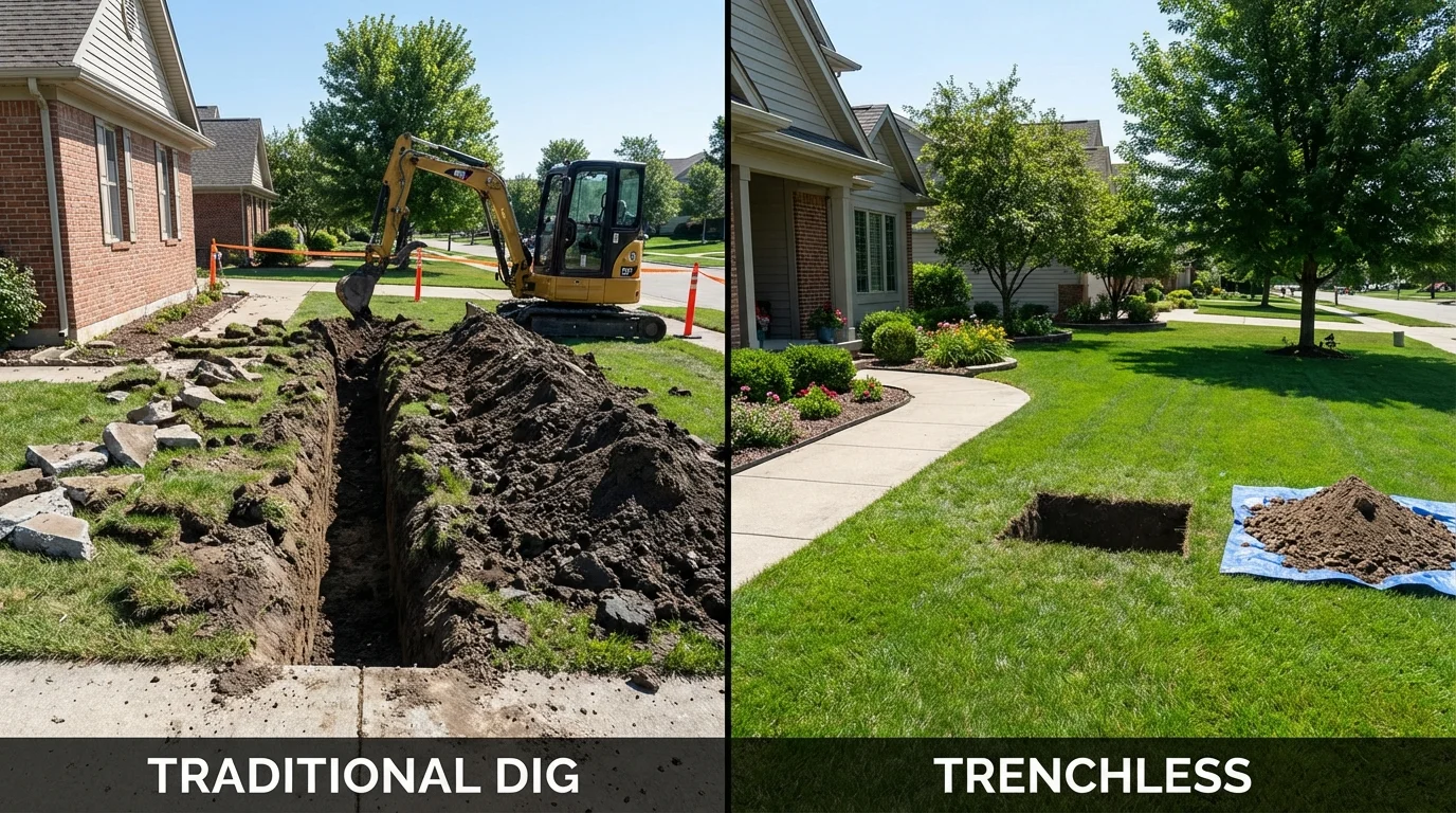 Trenchless sewer repair with minimal yard damage versus traditional excavation in Weston, OH